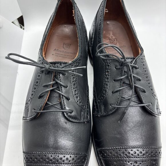 10.5 ALLEN EDMONDS SANFORD Men's Cap Toe Shoes Derby Black Leather - Picture 3 of 13
